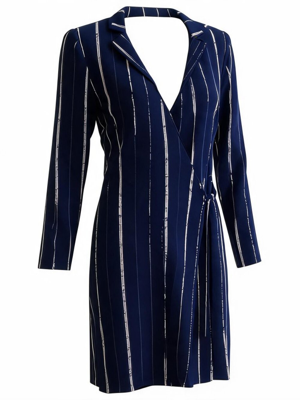 Halston Heritage Navy and White Long Sleeve Dress